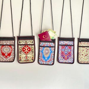 Turkish Kilim Passport Bag,Boho Woven Crossbody Travel Pouch,Handmade Travel Accessory,Travel Pouch for Passport and Coin