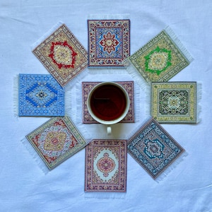 Turkish Rug Coaster,Handmade Mug Rug,Hot and Cold Beverage Coasters,Ottoman Style Coaster,Housewarming gift idea