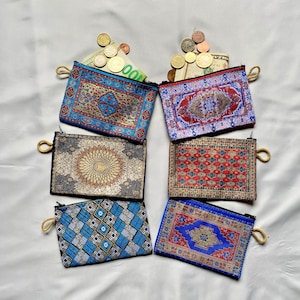 Bolsa turca autêntica com zíper, bolsa étnica, presente cultural, porta-moedas, pequena bolsa para itens essenciais do dia a dia, porta-moedas com padrão de tapete turco