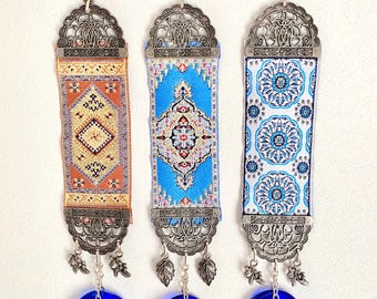 Turkish Kilim Wall Hanging With Evil Eye,Boho Tapestry Wall Decor,,Handmade Wall Hanging,Boho Wall Ornament,Evil Eye Wall Art Gift
