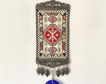 Handmade Turkish Kilim Wall Hanging,Nazar Wall Decor,Evil Eye Decor,Mini Rug Tapestry,Rug Wall Hanging,Turkish Kilim Decor