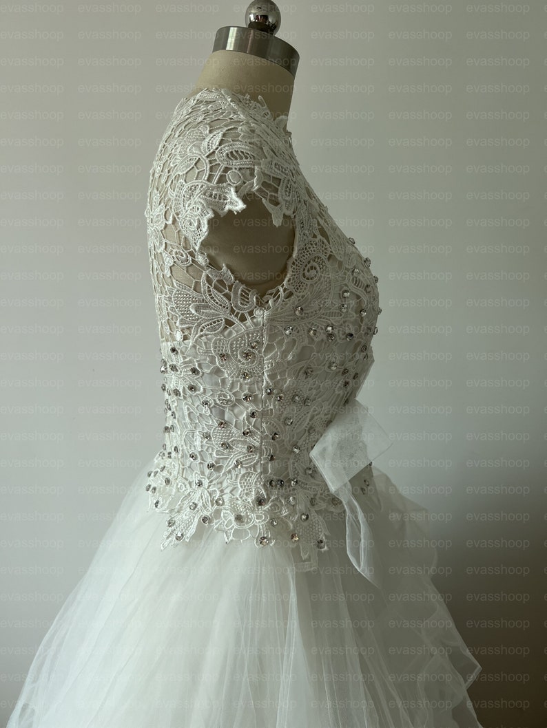 Custom Made A-line Beaded Lace Match Tulle Skirt Wedding Dress Bridal ...