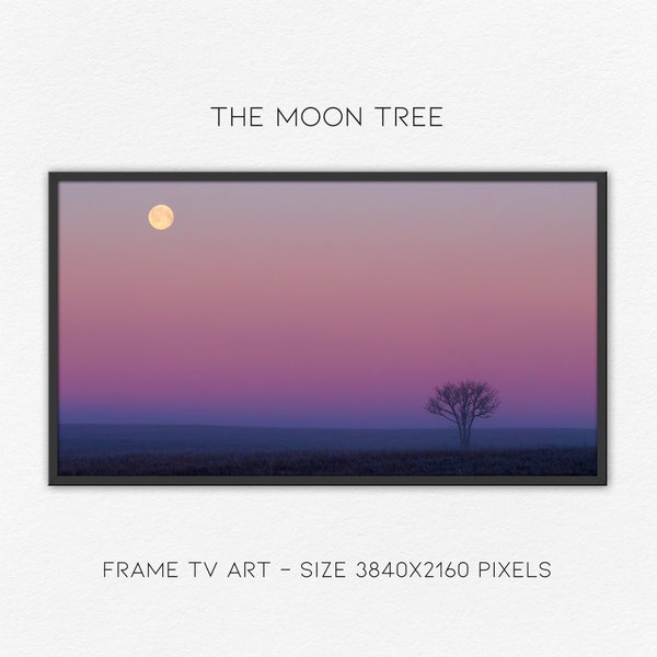 The moon tree - Samsung TV frame art - full moon tree morning solitary serene atmosphere vibrant peaceful contemplative mood - LG -TCL