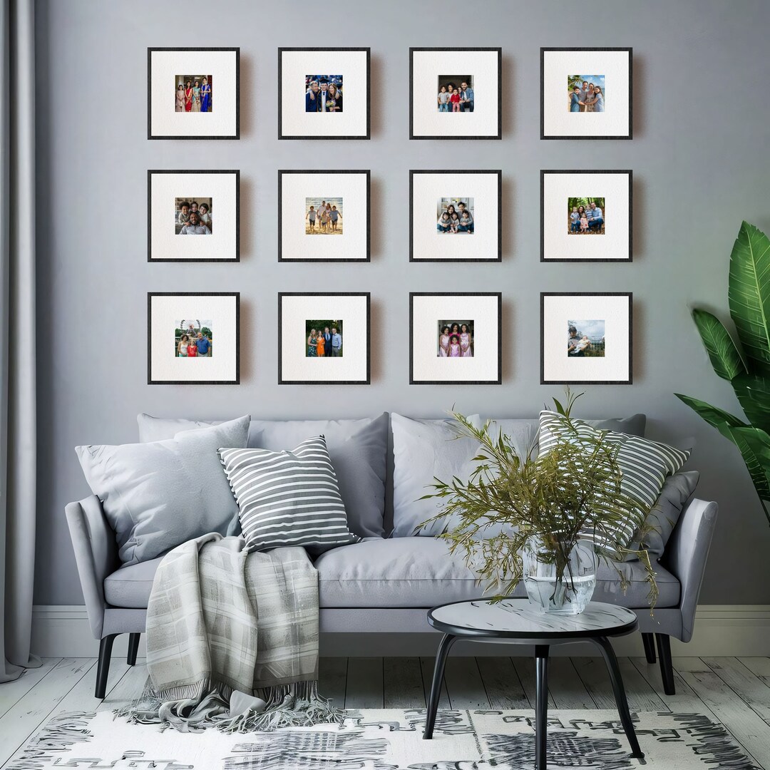 Customizable Family Photo Gallery Wall, Black Frame Gallery Wall, 12x12 ...