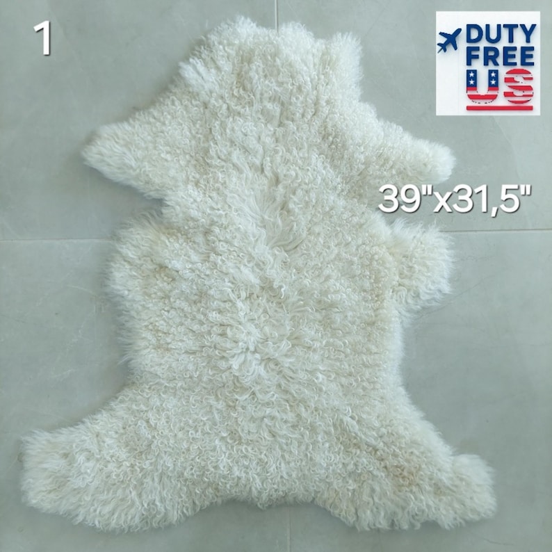 Natural Mongolian Curly Sheepskin Rug: Genuine Sheep Hide Fur - Etsy