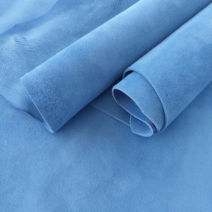 Baby Blue Goat Suede Leather, Genuine Goatskin Hide, Thickness 1 - 1,2mm, Leather Supplier, Velvety Effect Soft Suede, Natural Leather