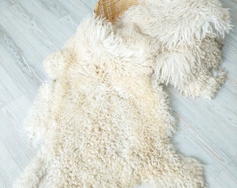 Natural Tigrado Curly Sheepskin, Genuine Soft Handmade Hide, Wool Sheepskin Rug, Area, Home Decor, Throw Hide, Tanned Real Leather