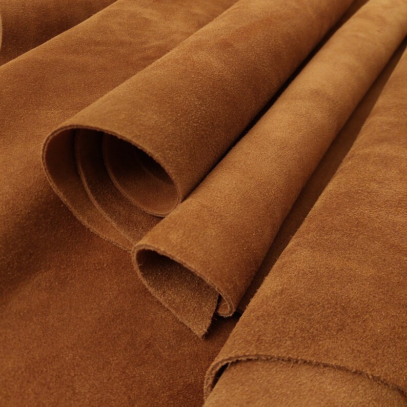 Premium Lux SUEDE Leather, Tan Cow Split Velour Suede 3.5-4 oz For Leather Goods And Garment, Natural Nap Sotf Suede Leather Hide For Sewing image 3