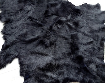 Black Goat Skin Hides, Black Hair On Goat Hide Fur, Tanned Genuine Goatskin Throw Rug, Goat Pelt Home Decore, Pet Mat, Soft Natural Goatskin