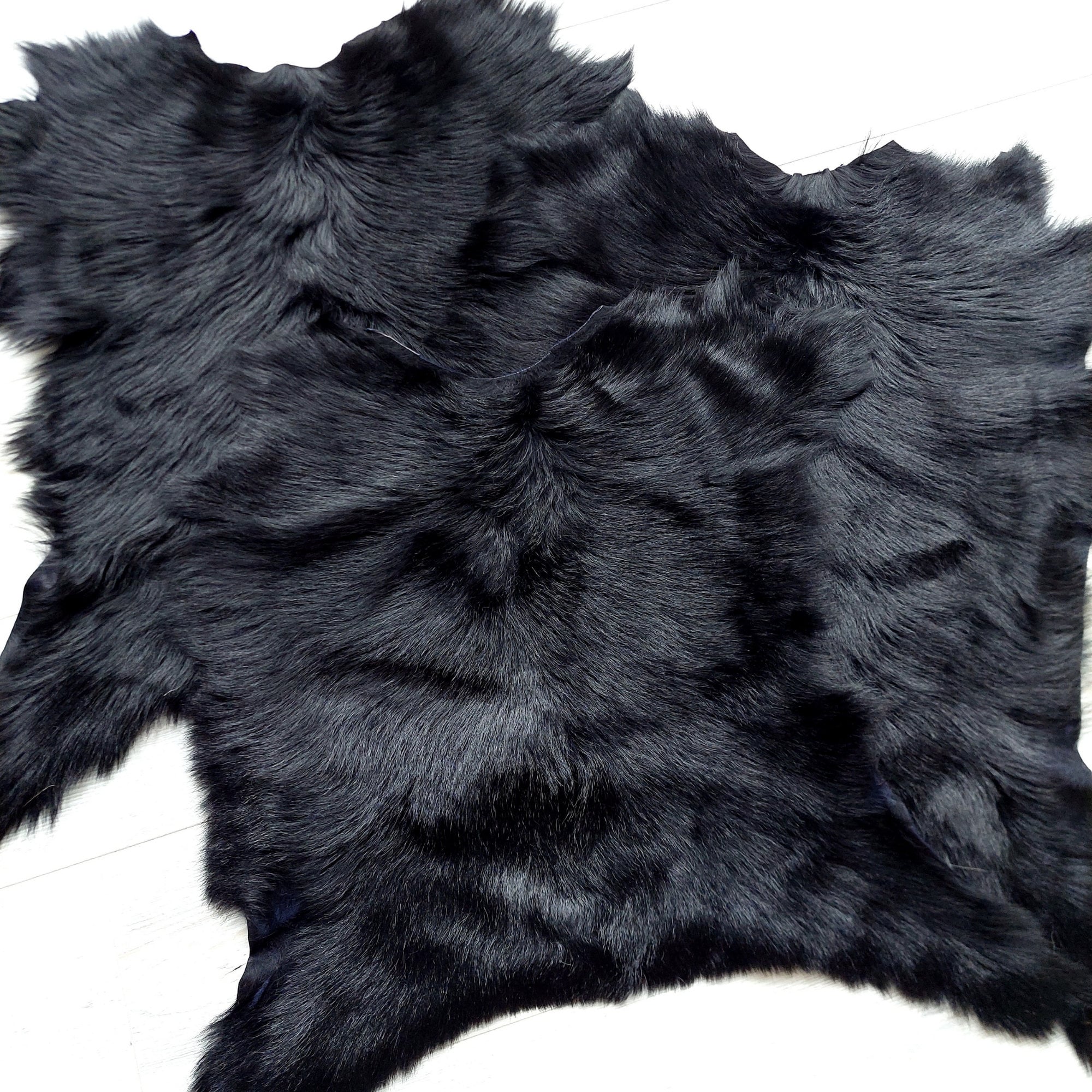 Genuine Black Goatskin Throw Rug - Soft Hair Home Decore Goat Hide