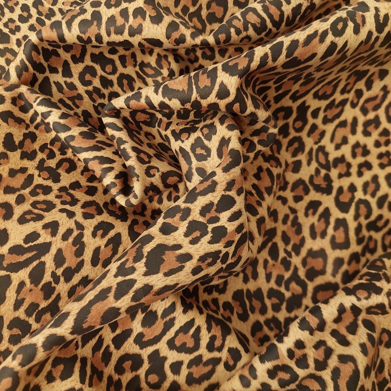Camel Leopard Print Soft Calfskin Nubuck Leather Hide, Animal Print