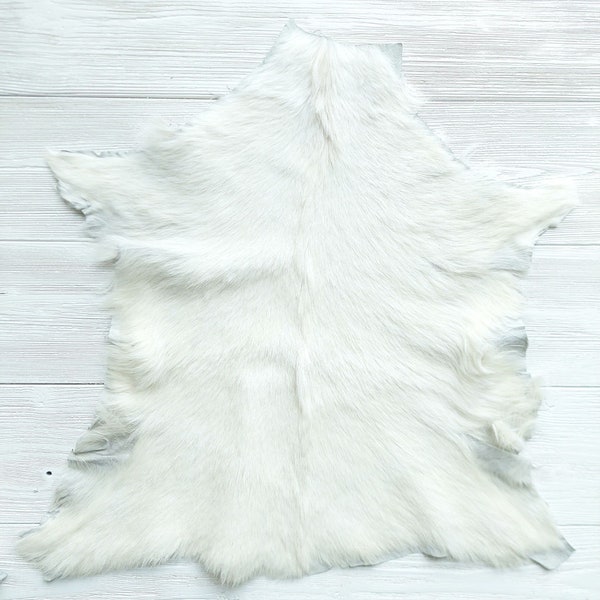 Natural White Baby Goatskin Rug, Goat Pelt Throw Long Hair, Luxury Eco Home Decor, Genuine Hair On Hair Goat Hide, Pet Bedding Goatskin