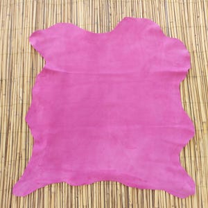 Genuine Fuchsia Baby Goat Suede Leather, Goatskin Suede Leather Hide, Thickness 1,3-1,5mm, Velvety Effect Soft Suede, Natural Leather Pieces