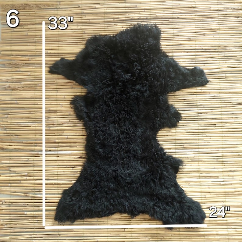 Black Curly Mongolian Sheepskin Rug – Natural Lambskin Hide – Long ...