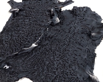 Genuine Lux Karakul Astrakhan Lamb Pelts, Black Swakara Fur, Real Animal Fur, Curled Lambskin, Smooth Silky Touch Ready For Sewing