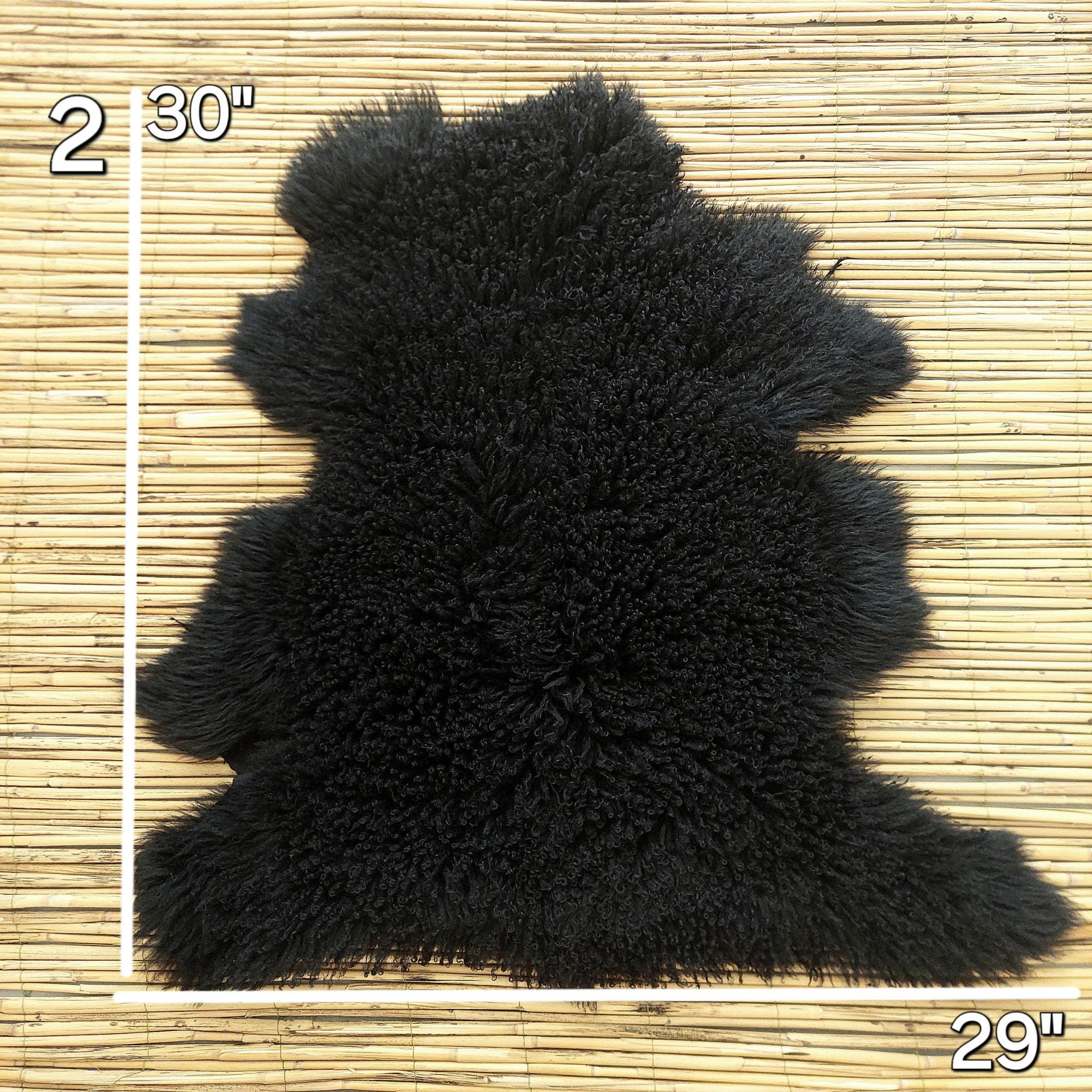 Black Curly Mongolian Sheepskin Rug – Natural Long Curly Wool Hide ...