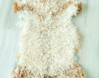 Natural Tigrado Curly Sheepskin Throw Rug, Mothers Day Gift, Genuine Shearling Sheepskin Seat Pad, Leather Area Rug, Chair cover Sheepskin