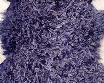 Genuine Curly Purple Lambskin Tigrado Throw Rug Leather, Very Soft Handmade Curls Natural Sheepskin Hide, Home Decore Sheepskin, Collar Fur