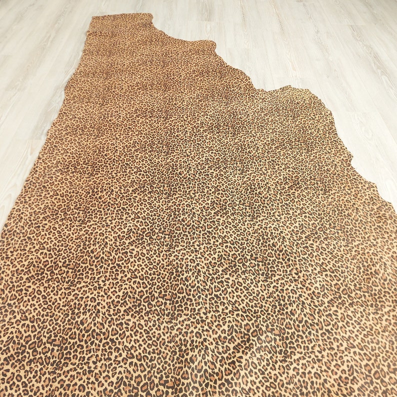 Camel Leopard Print Soft Calfskin Nubuck Leather Hide, Animal Print