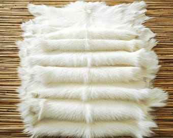 Creamy White Baby Goatskin Rug: Long Hair, Vegetable Tanned