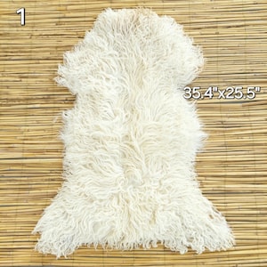 Genuine Mongolian Sheepskin Throw Rug, Long Wool Curly Hair Hide, Natural Color Sheepskin, Home Decore Curly Fur Sheepskin