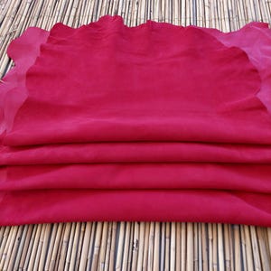 Quality Red Goat Suede Leather, Genuine Goat Skin Hide, Thickness 1-1,2mm, DIY Leather Supplier, Velvety Soft Goat Suede, Leather