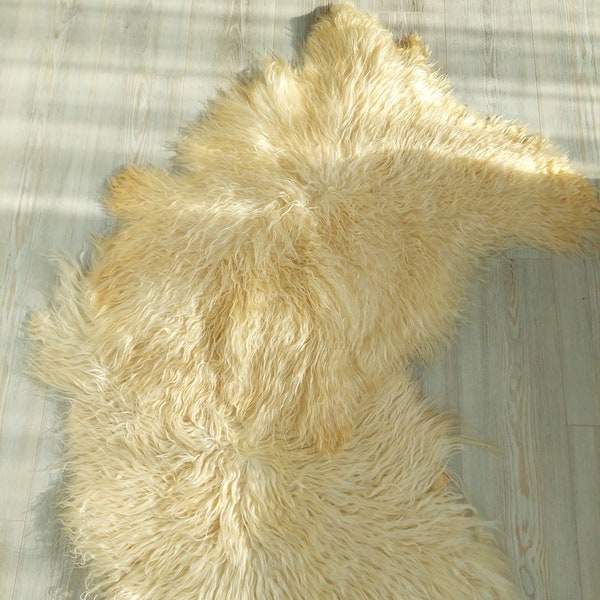 Vegetable Tanned Angora Goat Hide, Luxury Natural Organic Angora Goatskin Rug, Curly Silky Hair Goat Hide Home Decor, Area Rug, Handmade