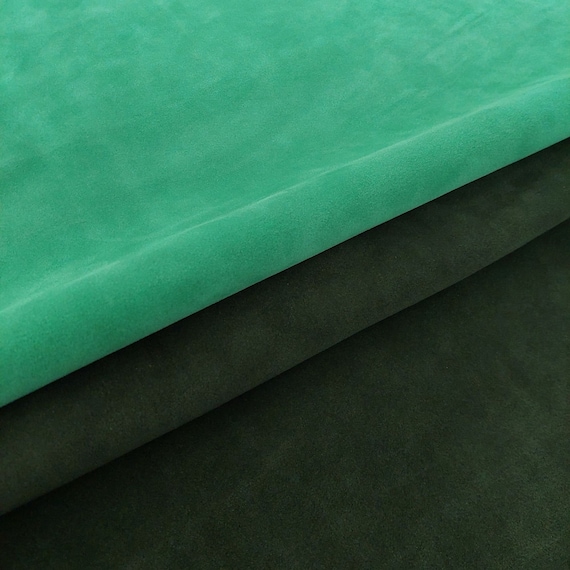 Green Calf Suede Leather Hide, Velour Finish, Garment Leather