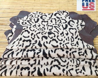 Leopard Print Sheepskin Rug: Luxury Shearling Hide, Upholstery Grade