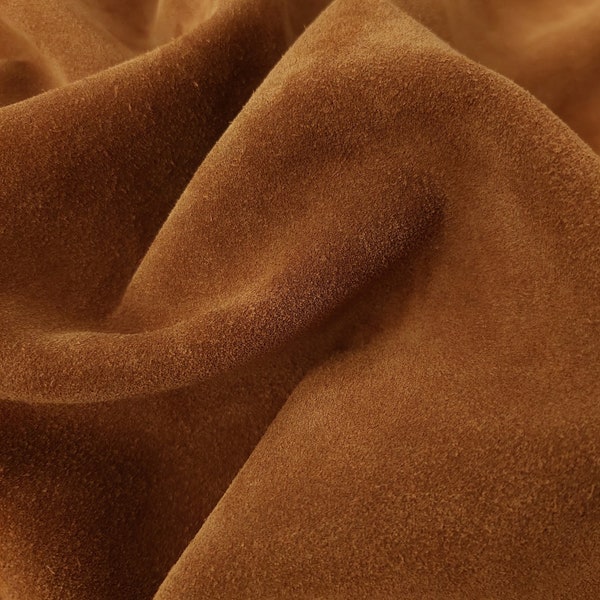 Premium Lux SUEDE Leather, Tan Cow Split Velour Suede 3.5-4 oz For Leather Goods And Garment, Natural Nap Sotf Suede Leather Hide For Sewing