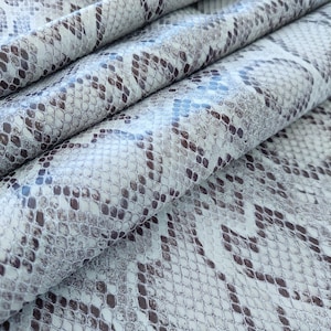 Exotic Gray Python Print Calfskin Leather, 20-22 sqft - Genuine Animal Pattern Sheets, Cow Leather Printed Snake Effect For Craft, Sewing