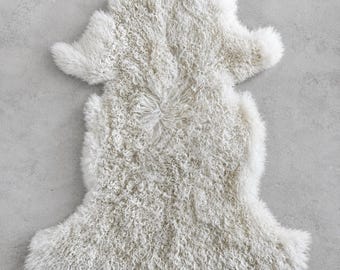 Natural White Curly Mongolian Sheepskin – Genuine Sheepskin Throw Rug