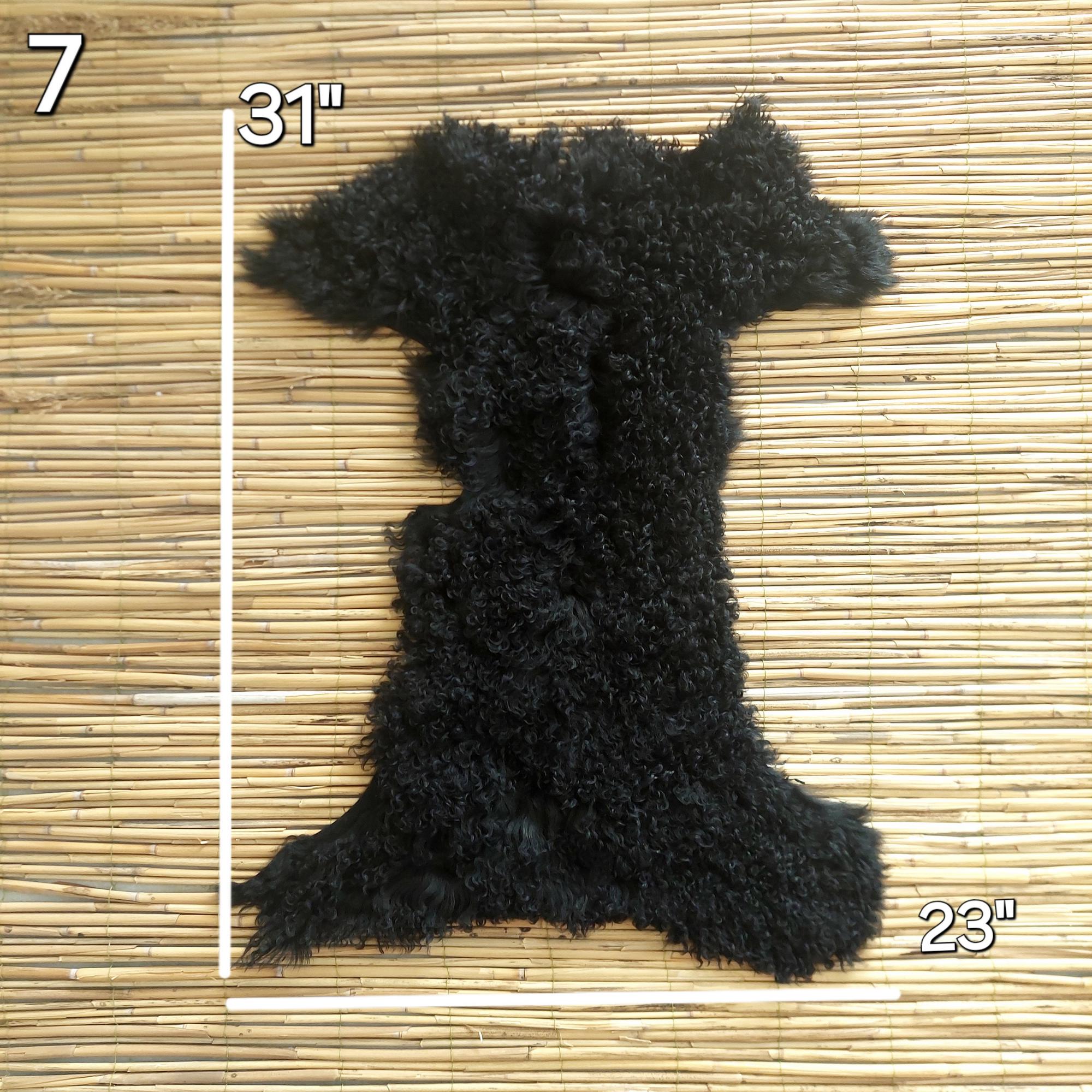 Black Curly Mongolian Sheepskin Rug – Natural Lambskin Hide – Long ...