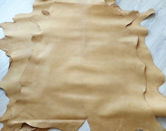 Vegetable Tanned Goatskin Leather, Dyeable Natural  XL 9 - 12 sqft  1.2 mm  Goat Skin Leather, Genuine Whole Tooling  Full Grain Hide