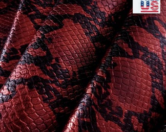 Red–Black Python Embossed Cowhide Leather For Crafting