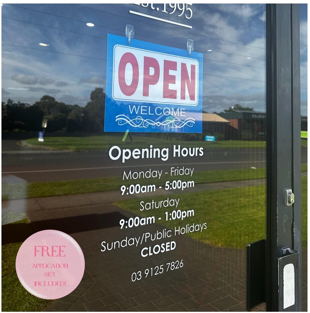 Window Hours Lettering Custom Vinyl Lettering. Opening Hours Sign - for Walls, Windows, Glass ...
