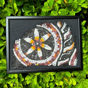 Marble Mosaic Art , Black Antique Pattern  , Wall Decor
