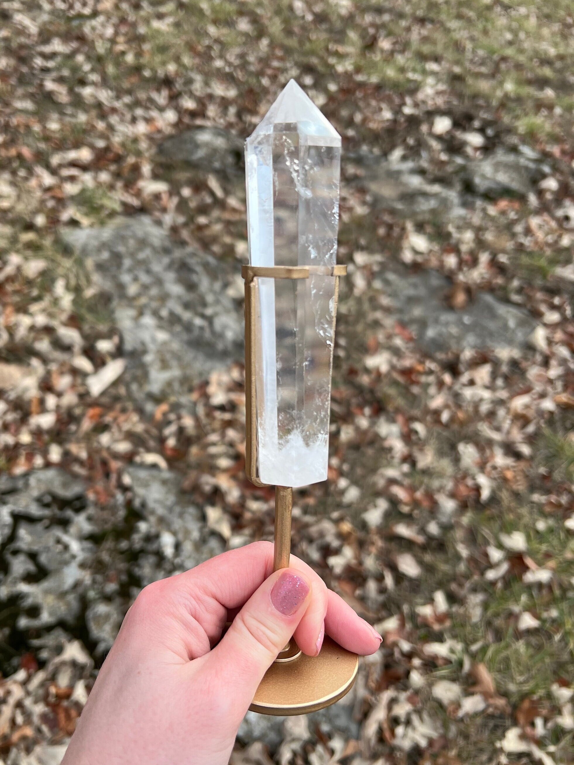 Clear Quartz Tower Point With Gold Stand, Altar Piece, Metaphysical ...