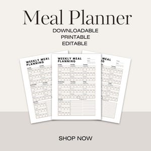 Könnte beinhalten: Druckbarer wöchentlicher Speiseplan mit Abschnitten für Frühstück, Mittagessen, Abendessen und Snacks. Der Planer enthält eine Einkaufsliste und Platz für Notizen. Der Text "Wöchentliche Speiseplanung" befindet sich oben auf der Seite.