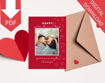 Gelukkige Valentijnsdagkaart || Afdrukbare romantische kaartsjabloon || Digitale download liefdeskaart || DIY Valentijnskaart downloaden