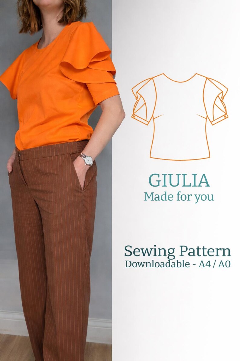 Giulia Ruffle Top Sewing Pattern – Women Blouse With Frill Detail (PDF ...