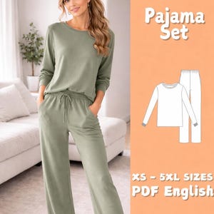 Mönster för dampyjamas – Långärmad topp, byxor med resår i midjan (PDF-nedladdning)