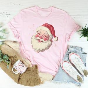 Pink Santa Retro Christmas Shirt,  For Women, Pink Christmas Matching Family T-shirts, Xmas Pink Santa Tshirt, Group Party Tee