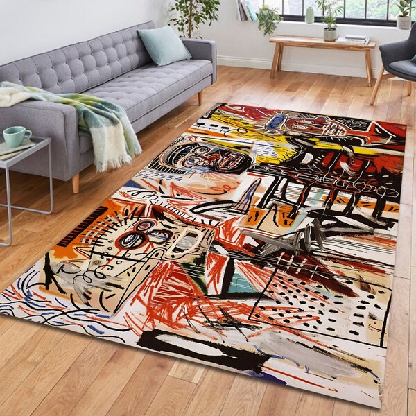 Tapis de décoration de salon, tapis antidérapant, tapis cool, tapis intérieur et extérieur, Jean Michel Basquiat, tapis Basquiat, tapis de rue, tapis de salon, tapis