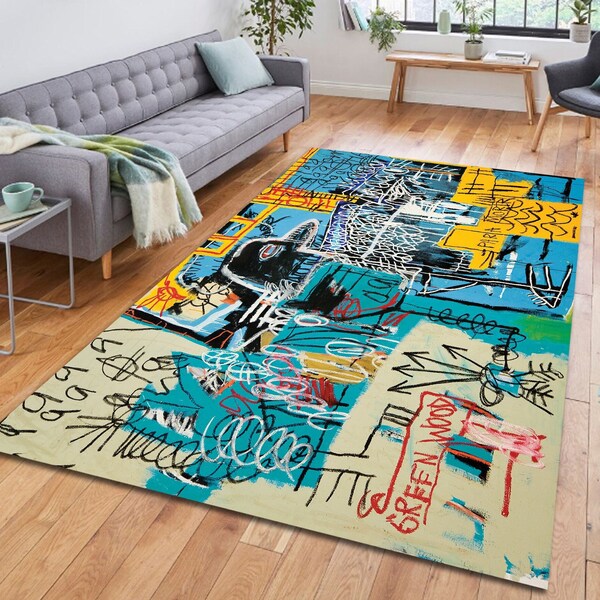 Basquiat Bird,Jean Basquiat Print,Jean Michel Basquiat rug, Basquiat rug print, Street rug,famous basquiat,blue basquiat,Bird blue Basquiat