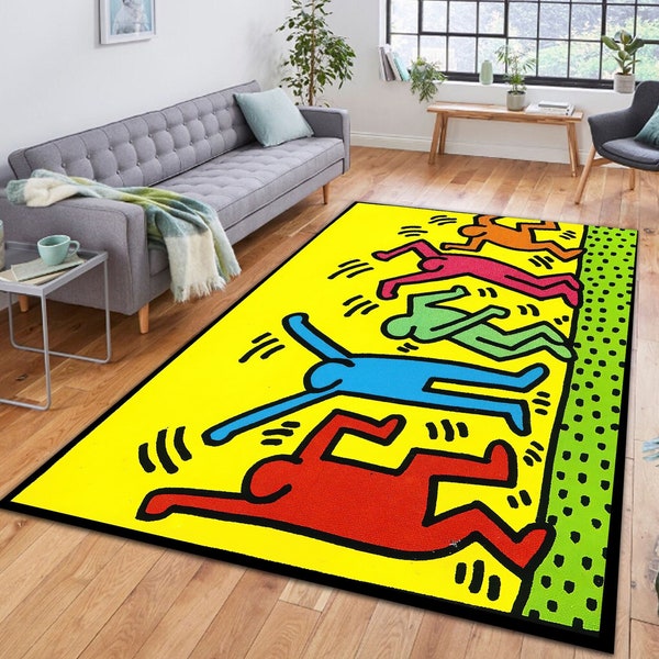 Keith Haring Dancing,Popular rug,Keith Haring, living room rug, Salon rug, Modern rug,Kids Room Rug, Children's Room, Pop Art Carpet