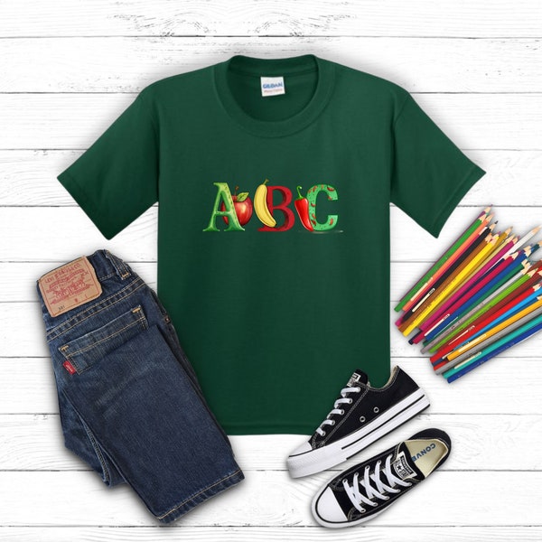 Kinder Shirt Alphabet ABC Obst Learning Shirt Schule Kindergarten