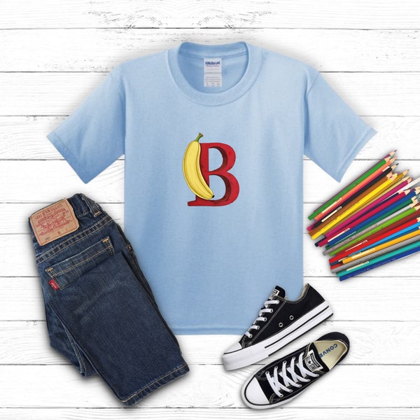 Kinder Shirt Buchstaben ABC Banane Letter B Learning Shirt Schule Kindergarten