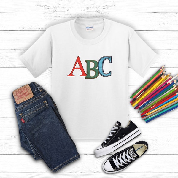 Kinder Shirt Alphabet ABC Vintage Learning Shirt Schule Kindergarten