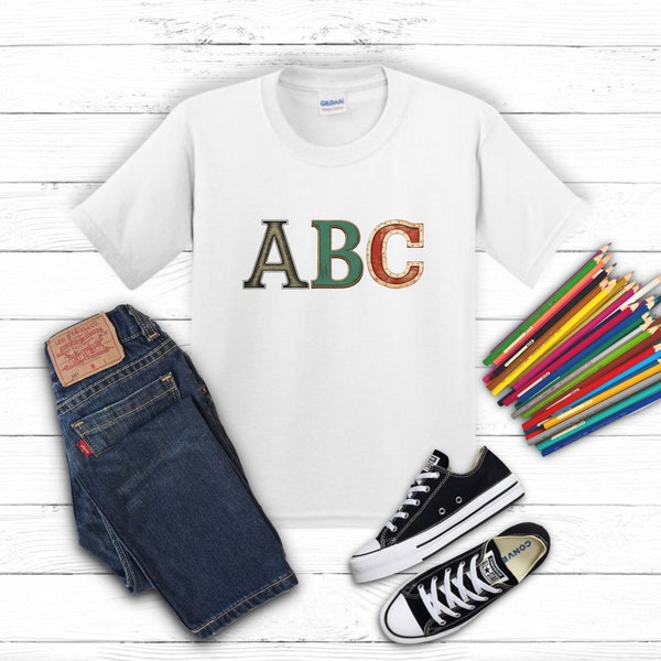 Kinder Shirt Alphabet ABC Vintage Learning Shirt Schule Kindergarten